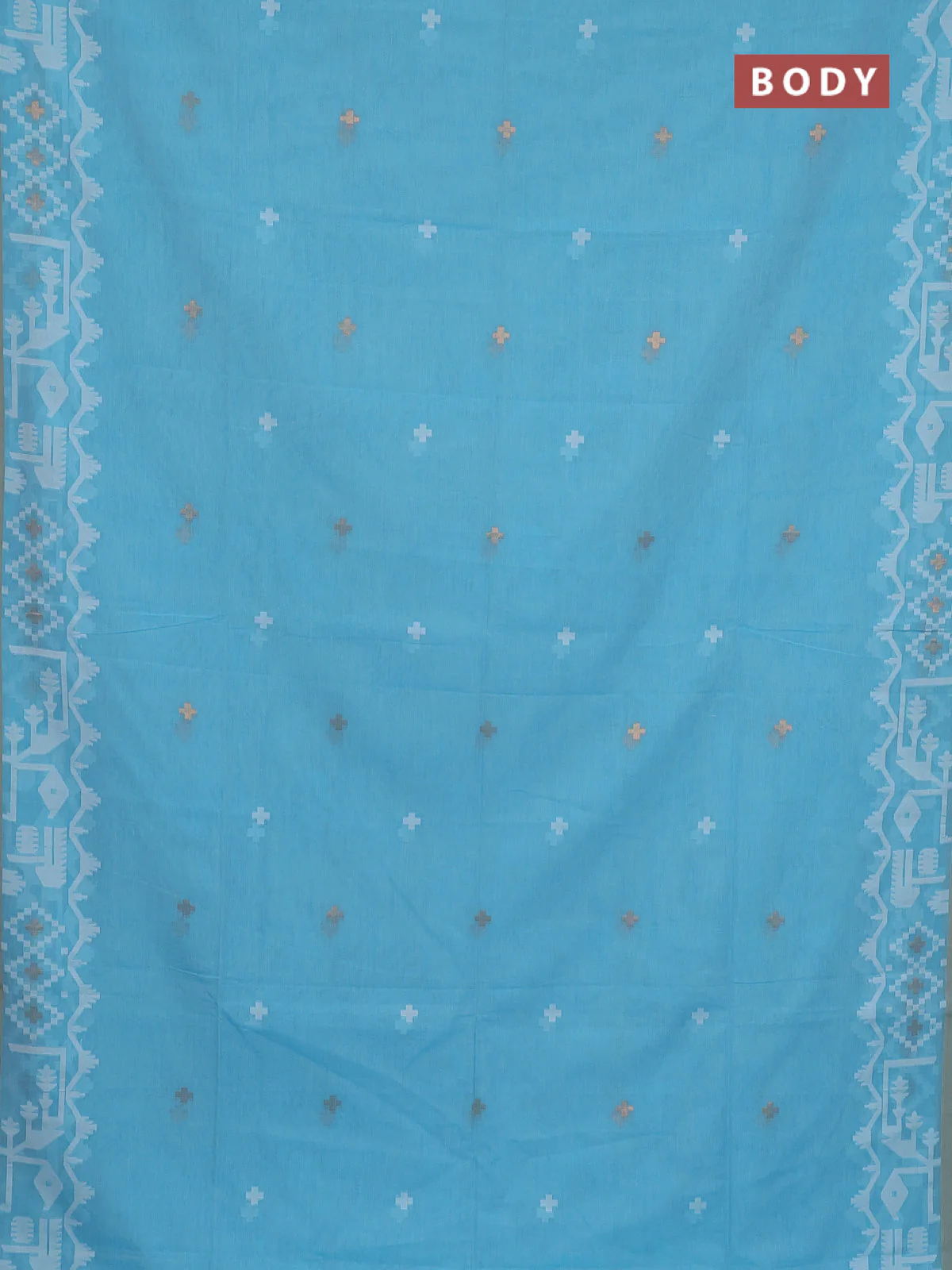 Bengal soft cotton saree light blue and sandal with thread & zari woven buttas and thread woven border - Image 2