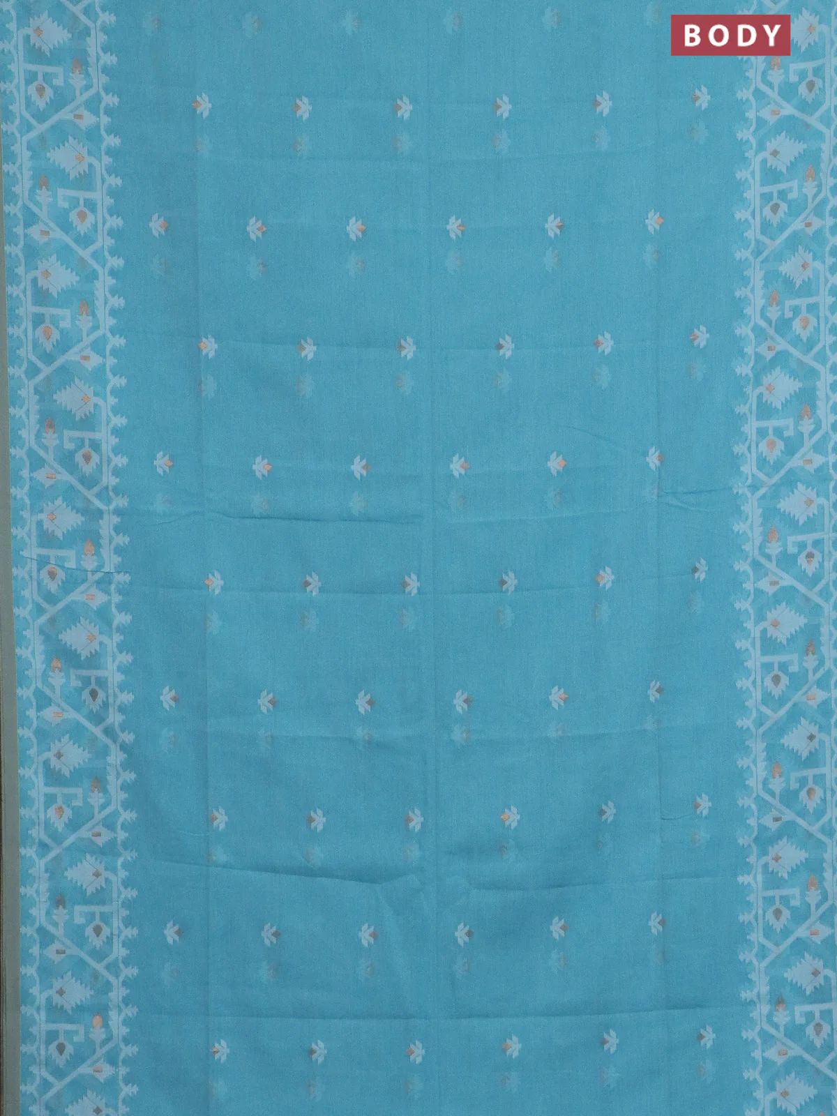 Bengal soft cotton saree light blue and sandal with thread & zari woven buttas and thread woven border - Image 2