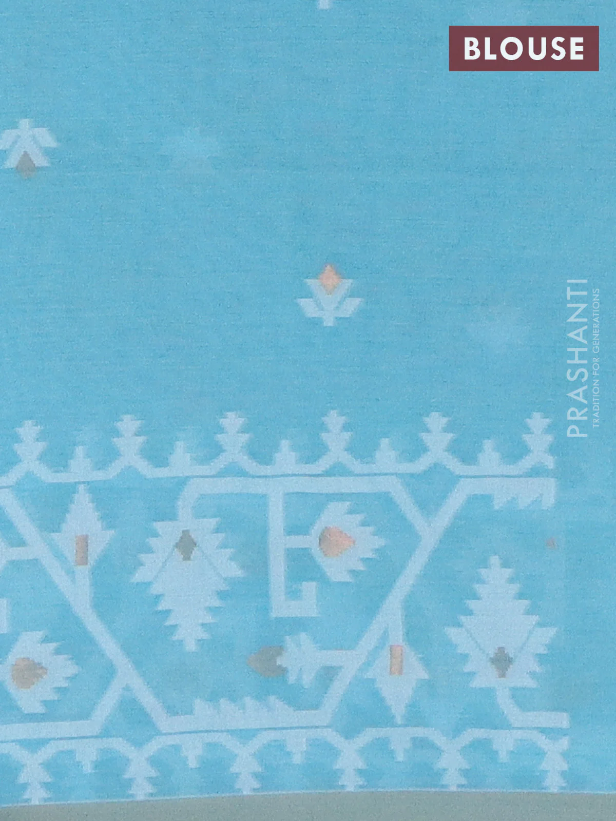 Bengal soft cotton saree light blue and sandal with thread & zari woven buttas and thread woven border - Image 4