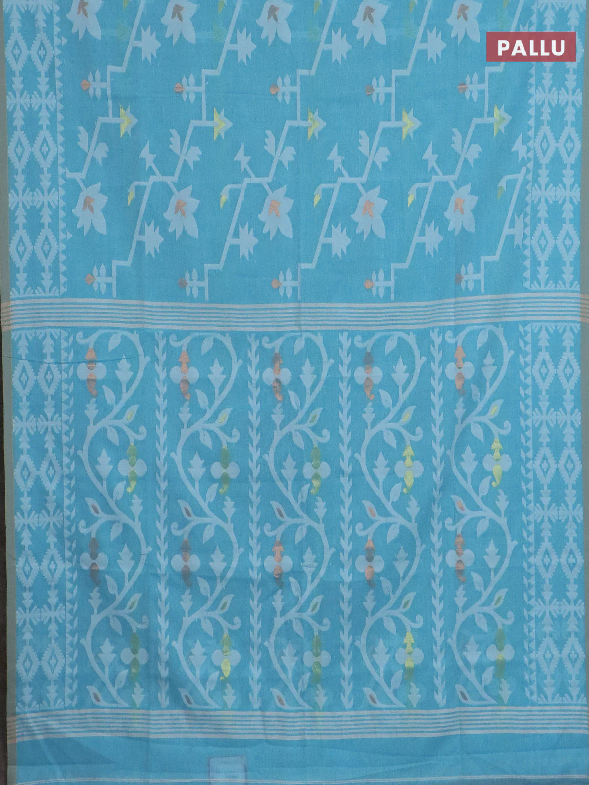 Bengal soft cotton saree light blue with allover thread weaves and thread woven border - Image 3