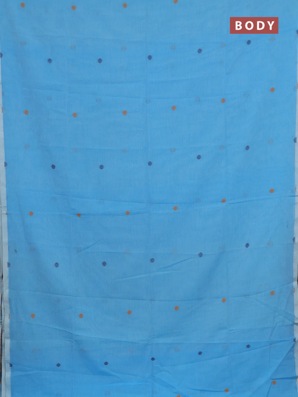 Bengal soft cotton saree light blue with thread woven buttas and piping border - Image 2