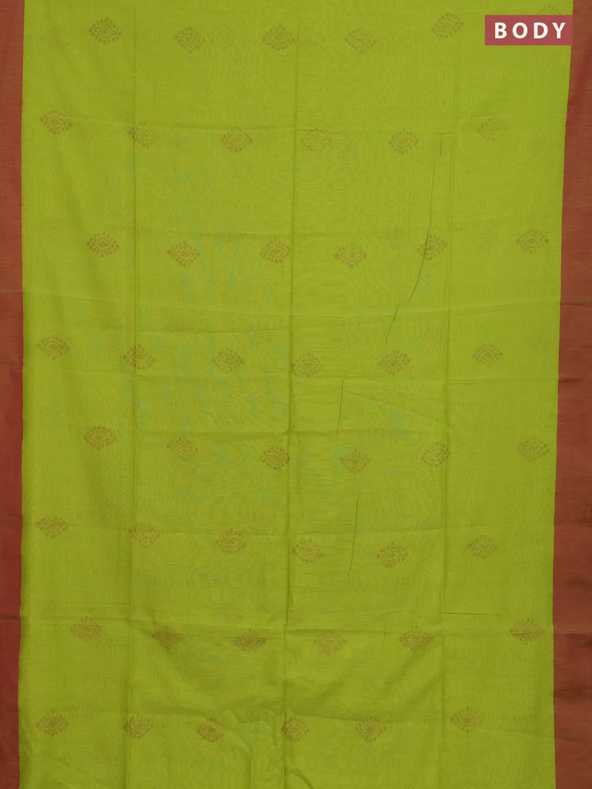 Bengal soft cotton saree light green and maroon with allover butta weaves and simple border - Image 2