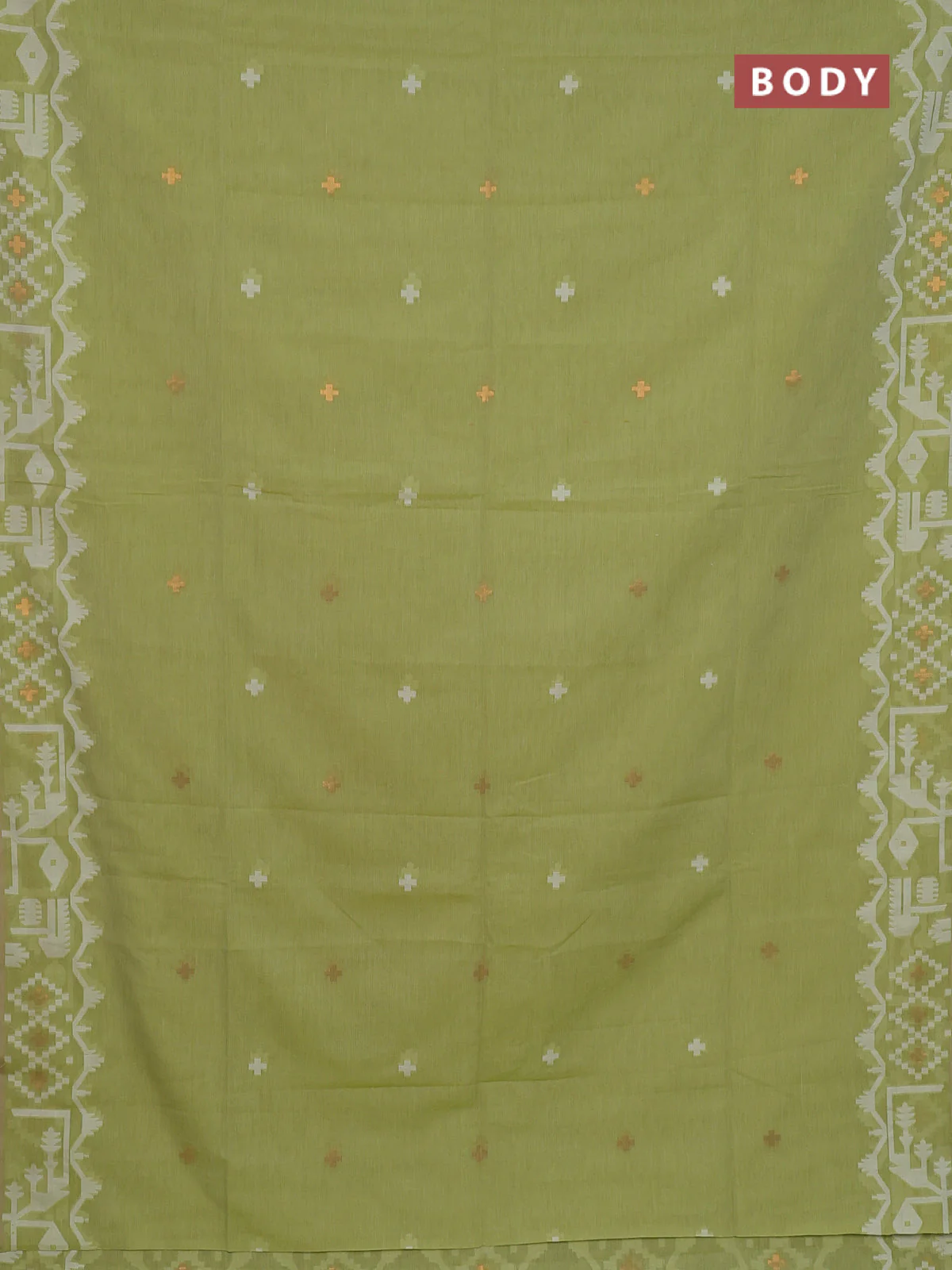 Bengal soft cotton saree light green and sandal with thread & zari woven buttas and thread woven border - Image 2