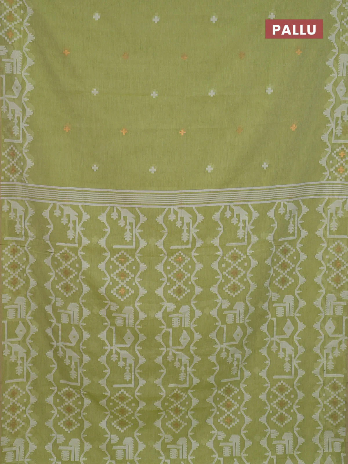 Bengal soft cotton saree light green and sandal with thread & zari woven buttas and thread woven border - Image 3