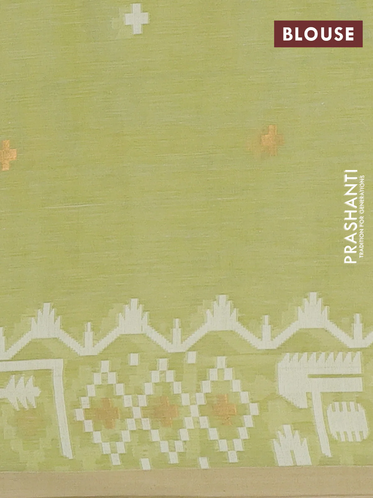 Bengal soft cotton saree light green and sandal with thread & zari woven buttas and thread woven border - Image 4