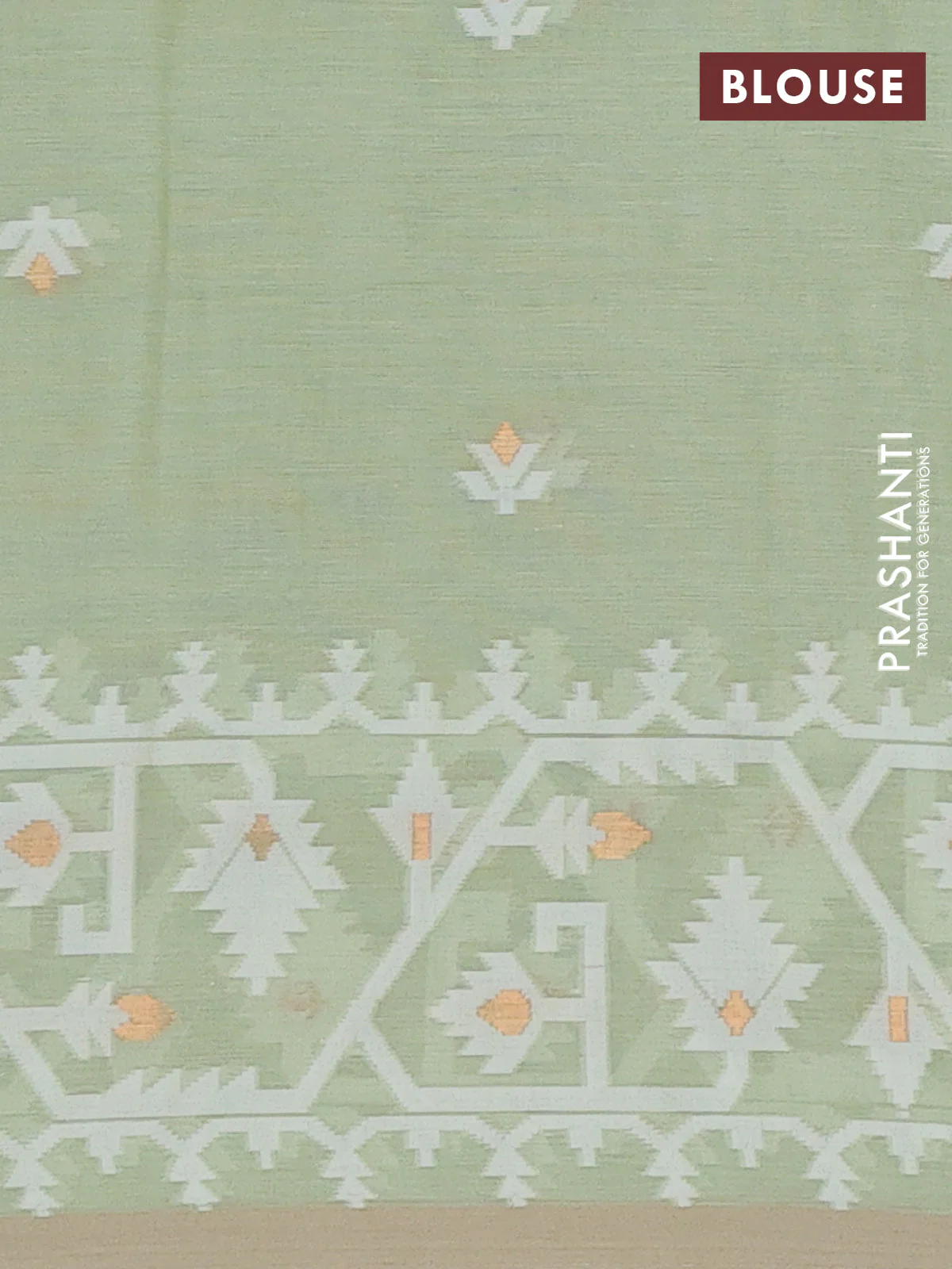 Bengal soft cotton saree light green and sandal with thread & zari woven buttas and thread woven border - Image 4