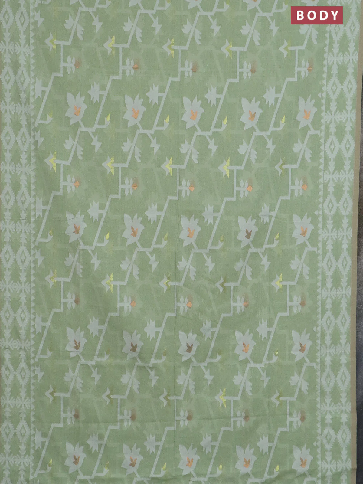 Bengal soft cotton saree light green with allover thread weaves and thread woven border - Image 2