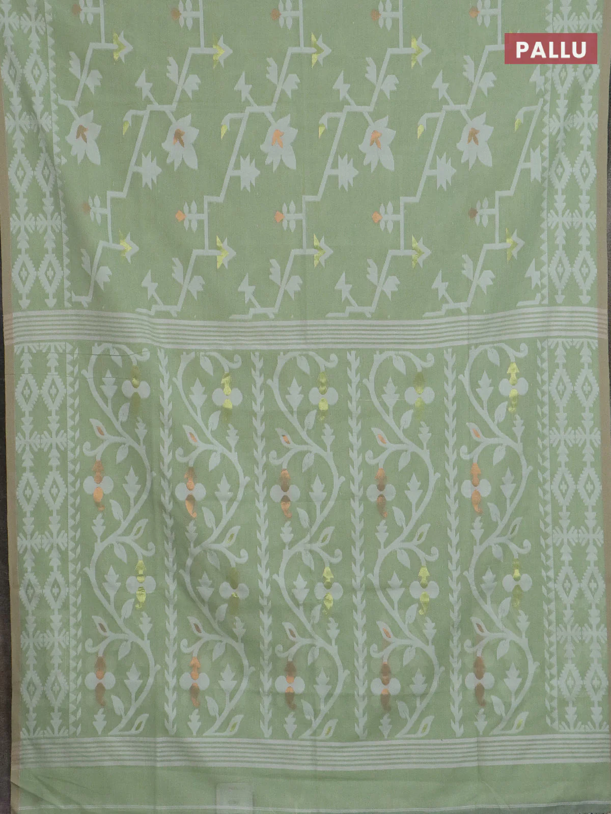 Bengal soft cotton saree light green with allover thread weaves and thread woven border - Image 3