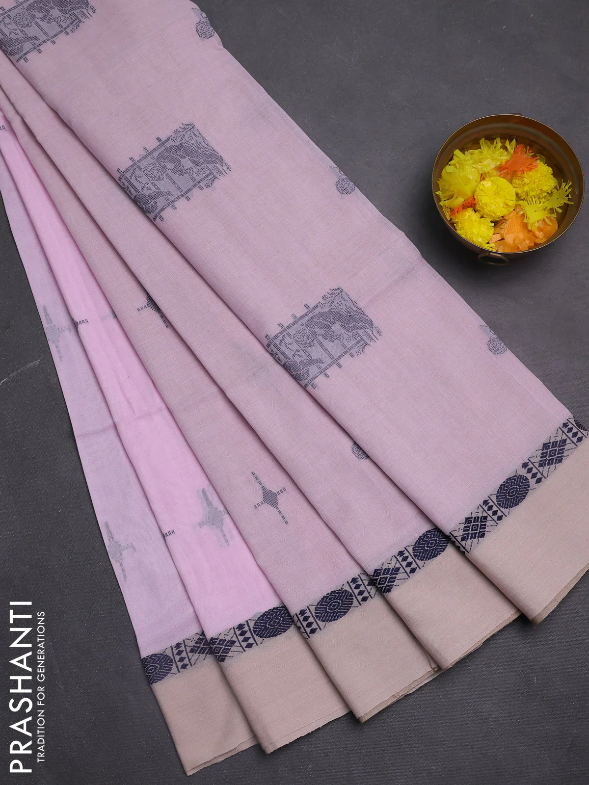 Bengal soft cotton saree light pink with thread woven buttas and thread woven simple border