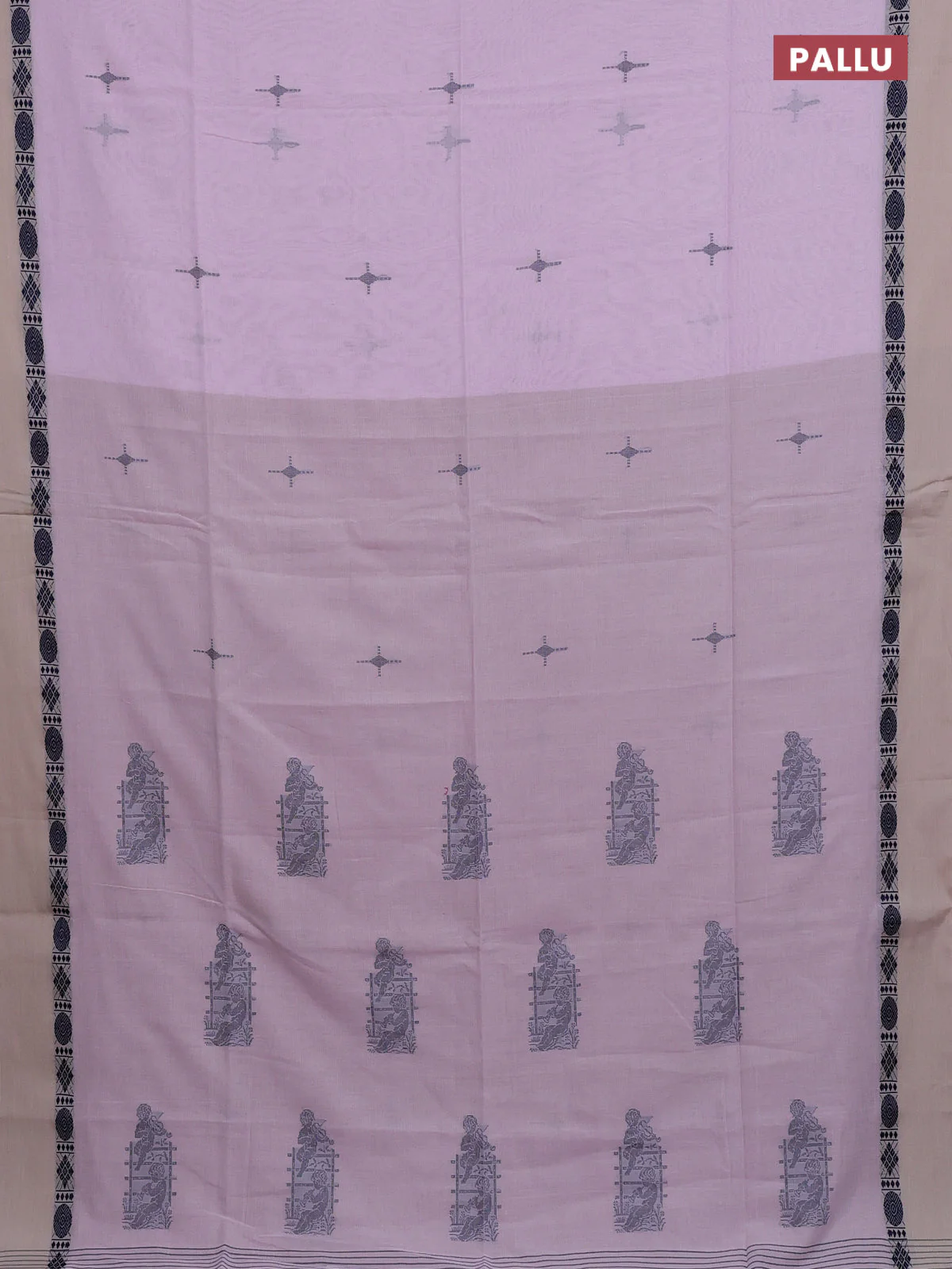 Bengal soft cotton saree light pink with thread woven buttas and thread woven simple border - Image 3