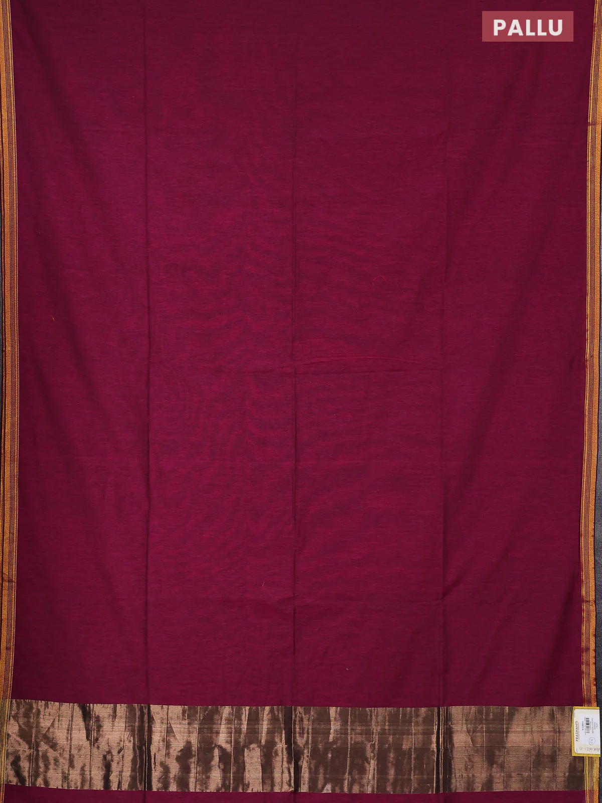 Bengal soft cotton saree magenta pink with plain body and zari woven piping border - Image 3