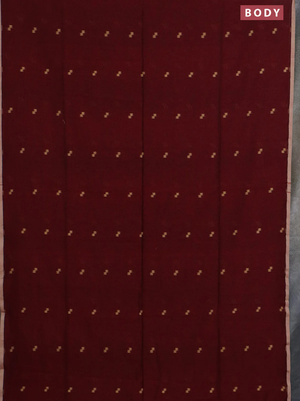 Bengal soft cotton saree maroon and beige with thread woven buttas and piping border - Image 2