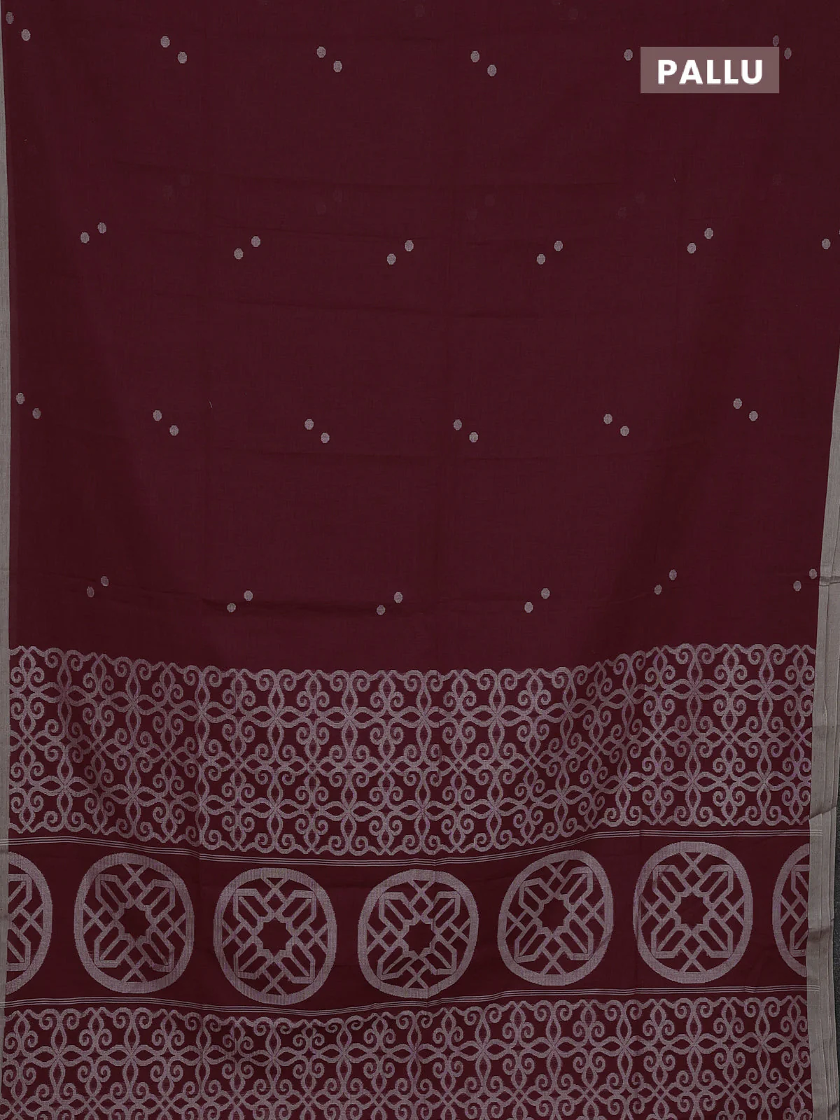 Bengal soft cotton saree maroon and beige with thread woven buttas and piping border - Image 3
