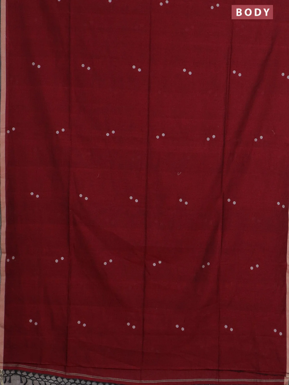 Bengal soft cotton saree maroon and beige with thread woven buttas and piping border - Image 2