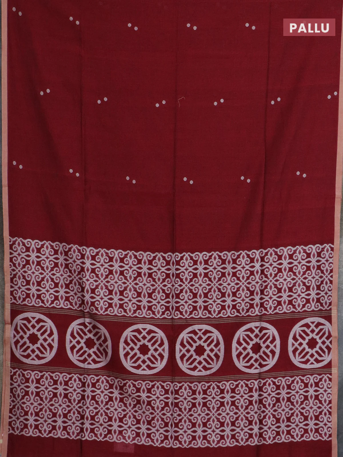Bengal soft cotton saree maroon and beige with thread woven buttas and piping border - Image 3