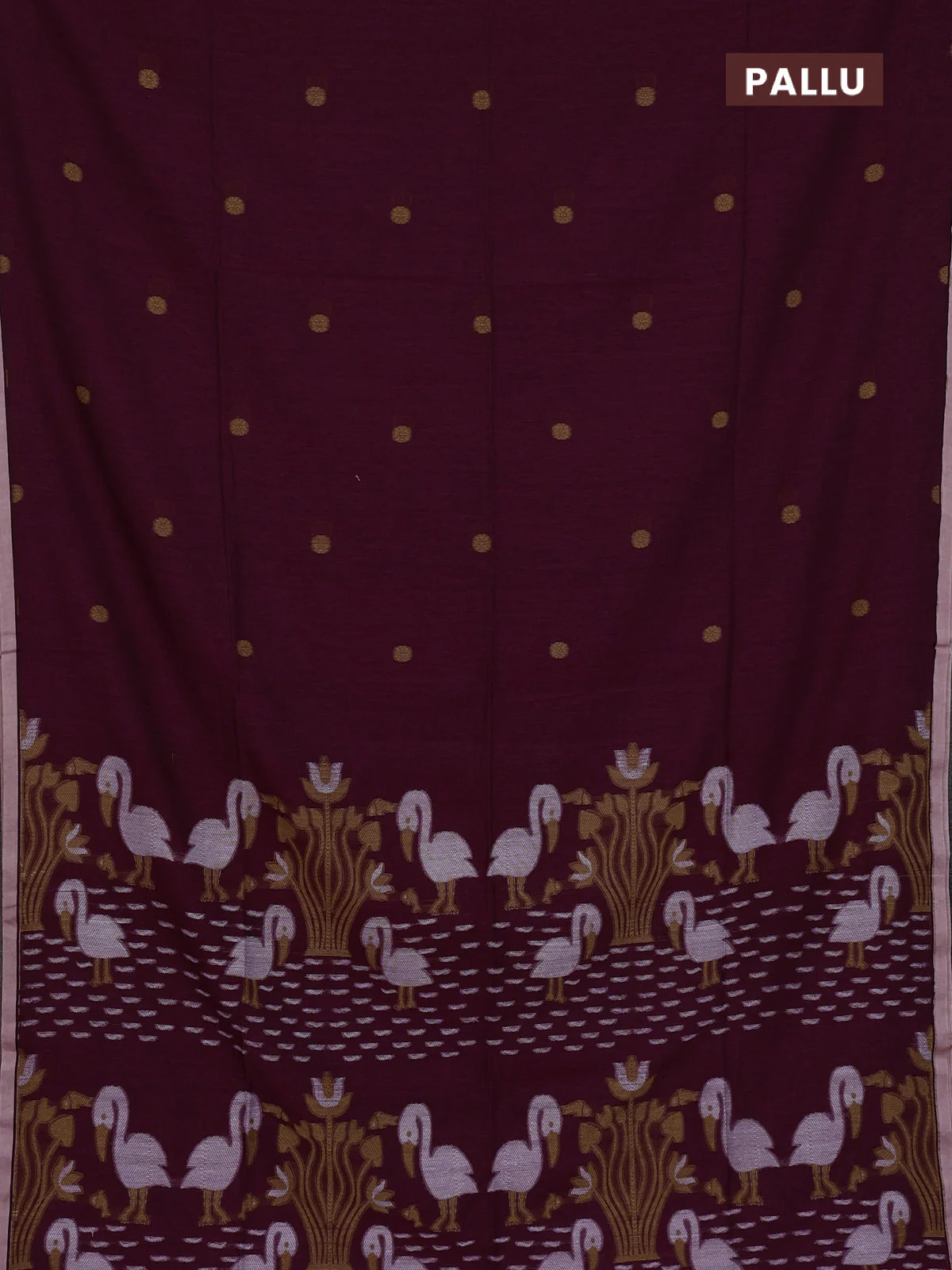 Bengal soft cotton saree maroon and off white with thread woven buttas and piping border - Image 3