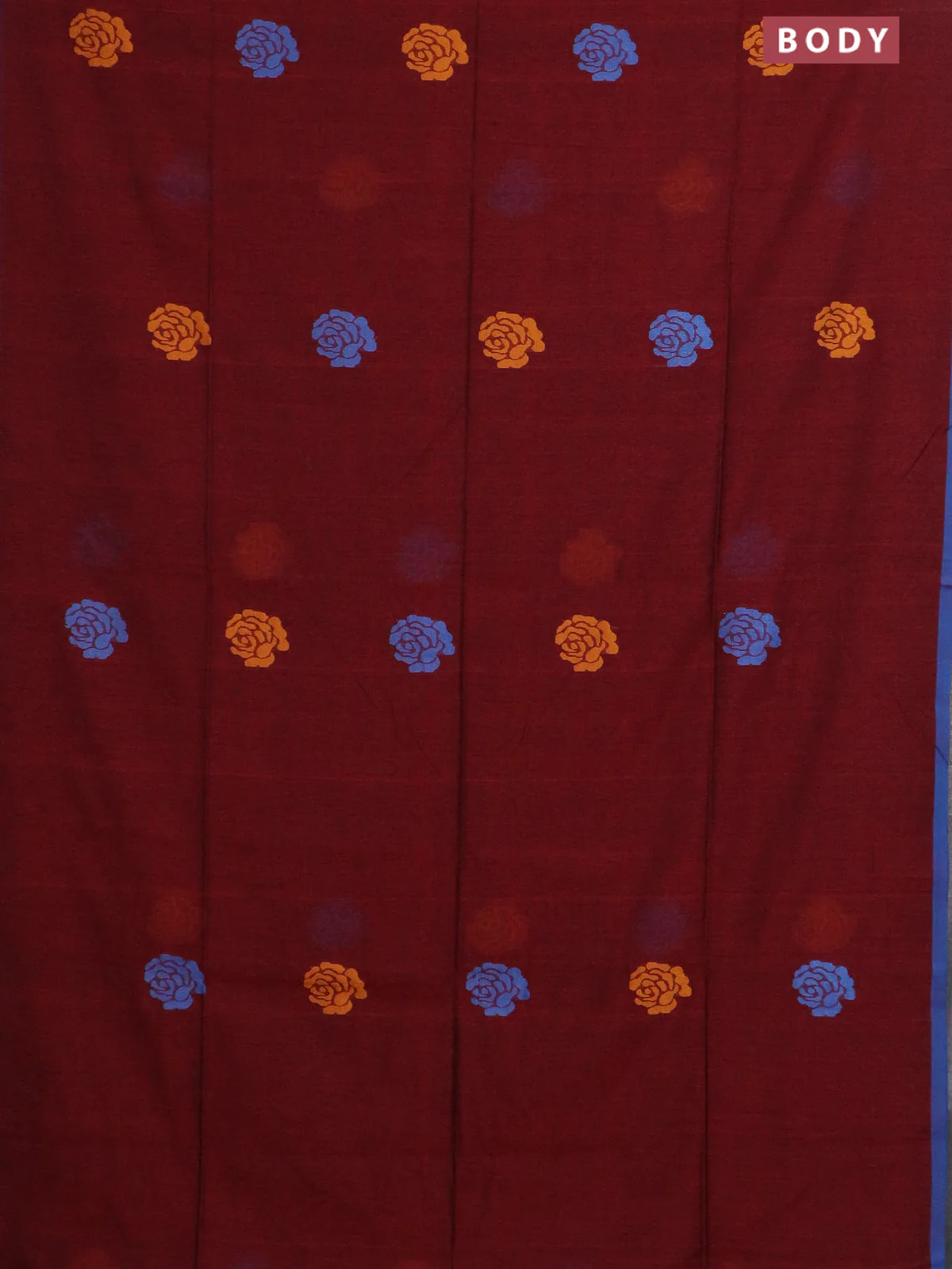 Bengal soft cotton saree maroon with thread woven buttas and piping border - Image 2