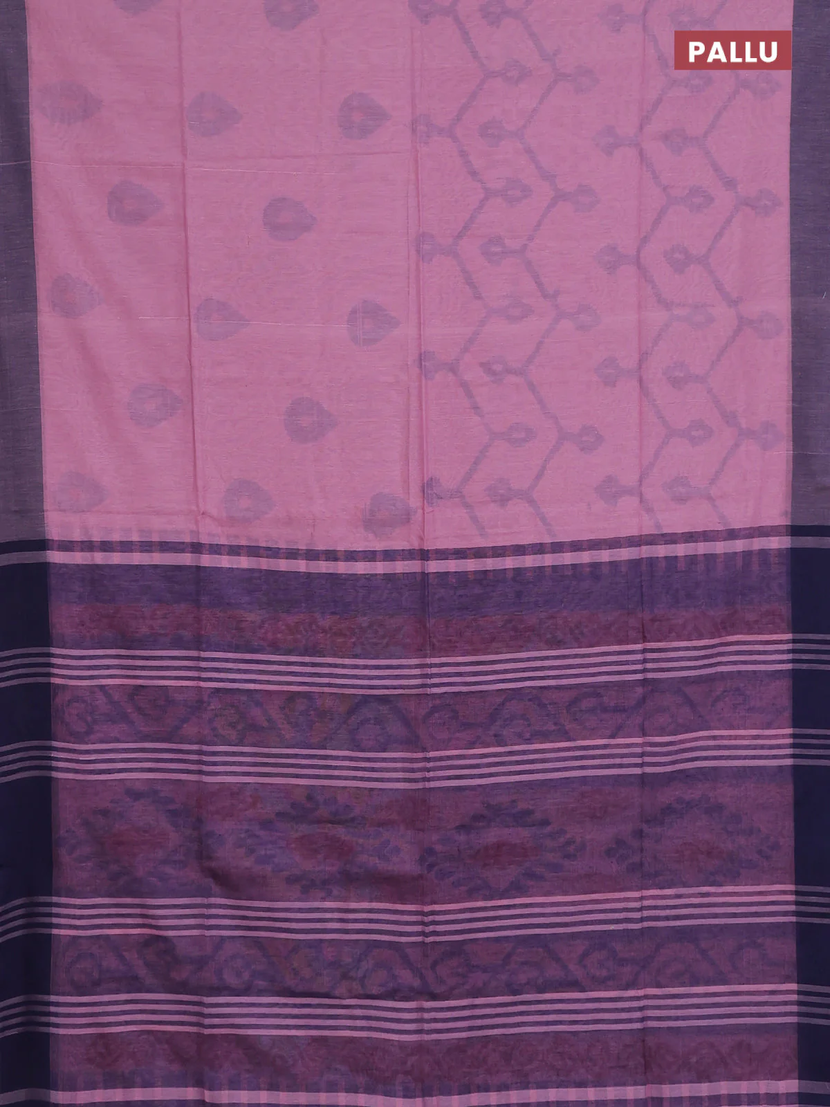 Bengal soft cotton saree mauve pink and blue with allover butta weaves and simple border - Image 3