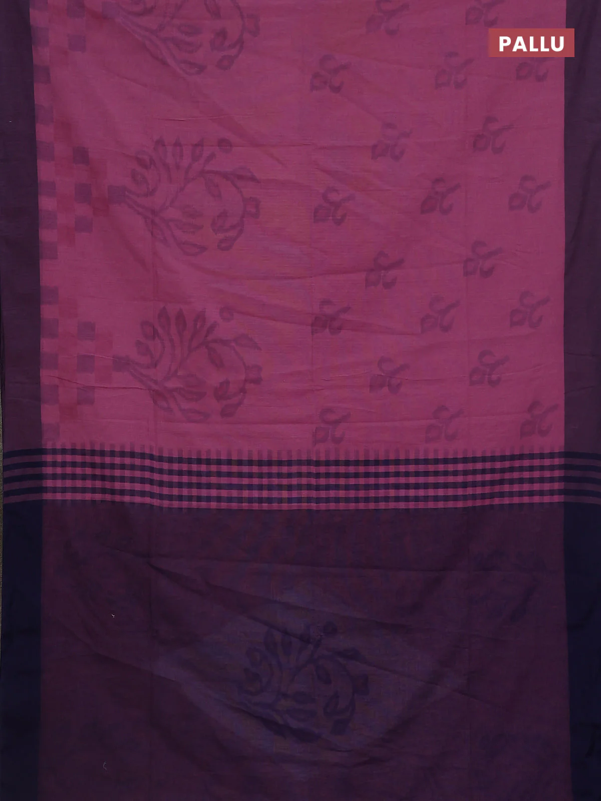 Bengal soft cotton saree mauve pink and navy blue with allover butta weaves and simple border - Image 3
