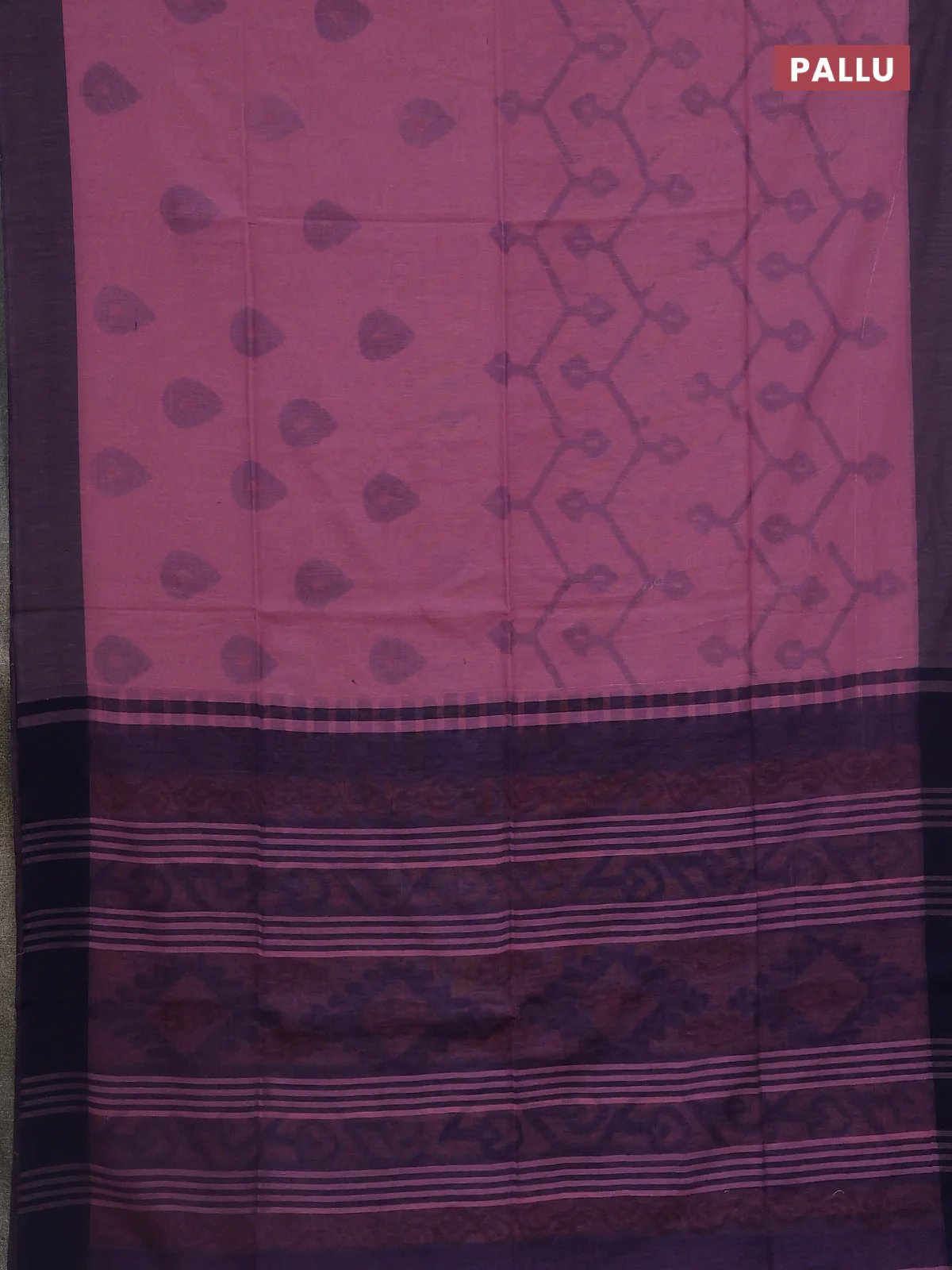 Bengal soft cotton saree mauve pink and navy blue with allover weaves and simple border - Image 3