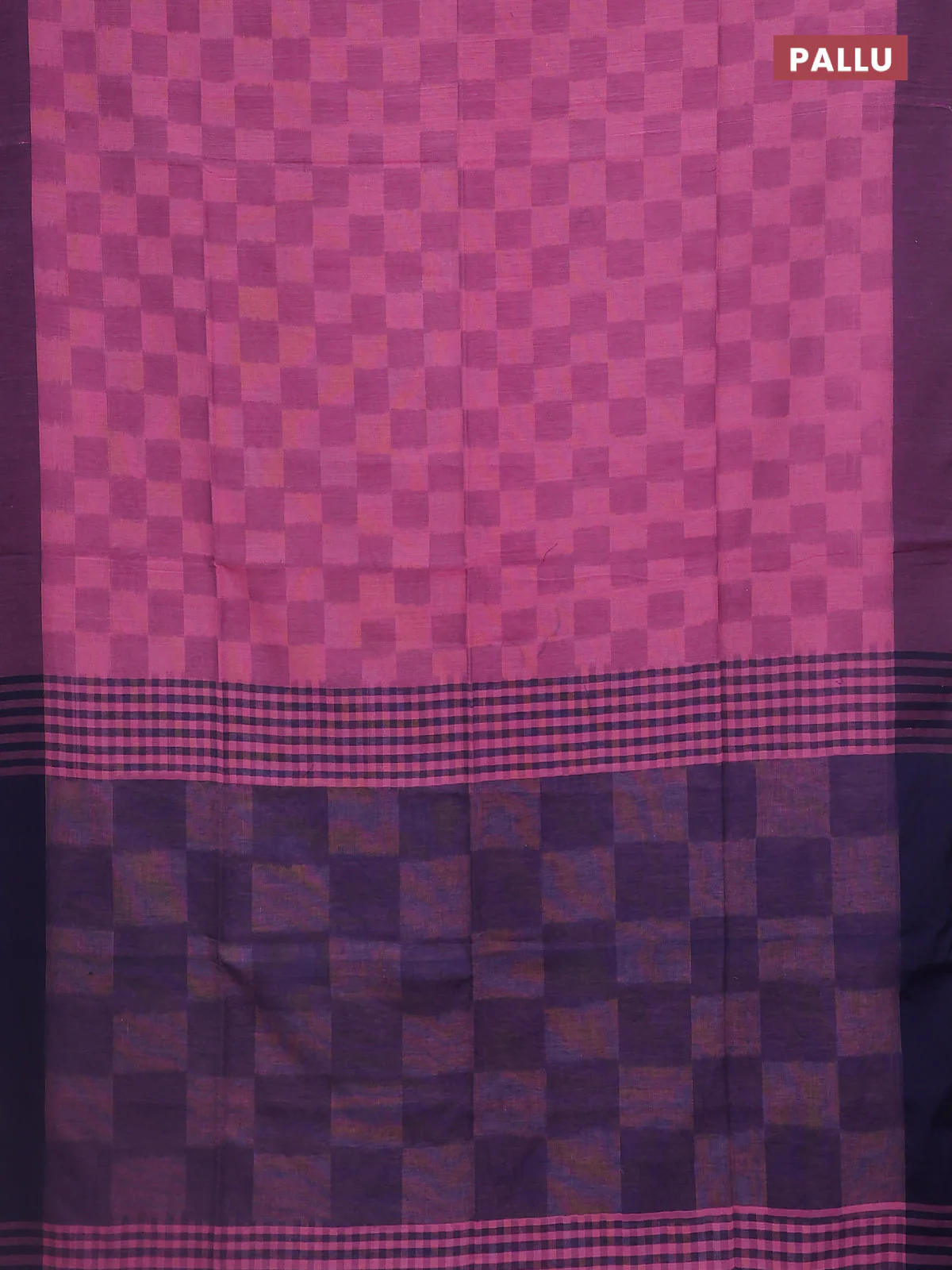 Bengal soft cotton saree mavue pink and navy blue with allover weaves and simple border - Image 3