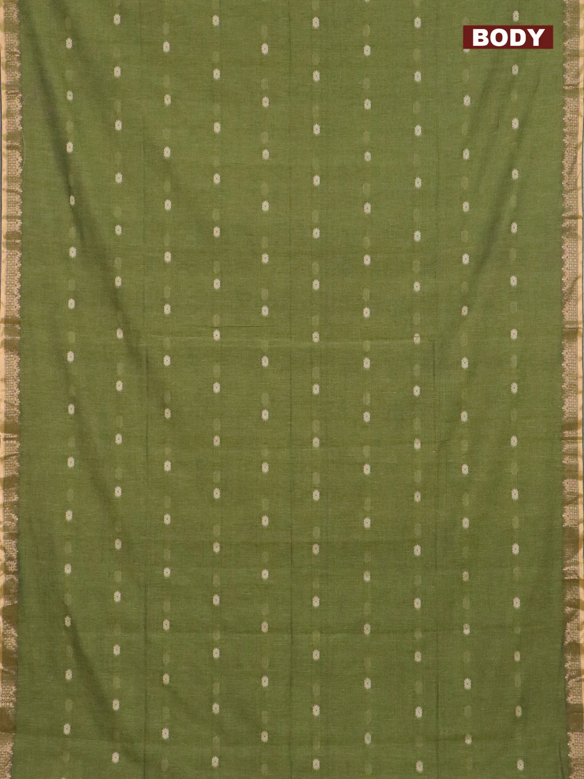 Bengal soft cotton saree mehendi green with thread woven buttas and zari woven border - Image 3