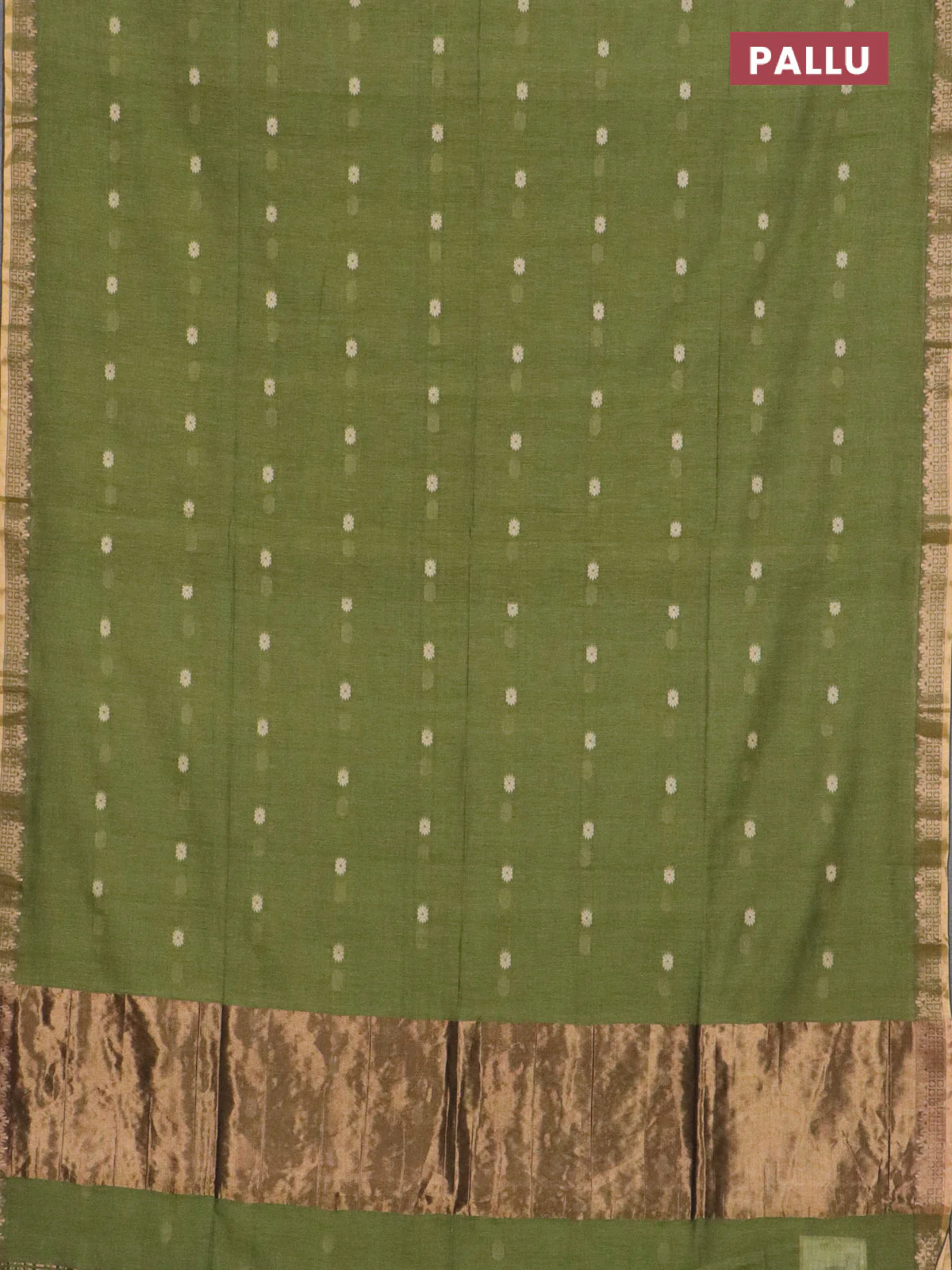 Bengal soft cotton saree mehendi green with thread woven buttas and zari woven border - Image 4