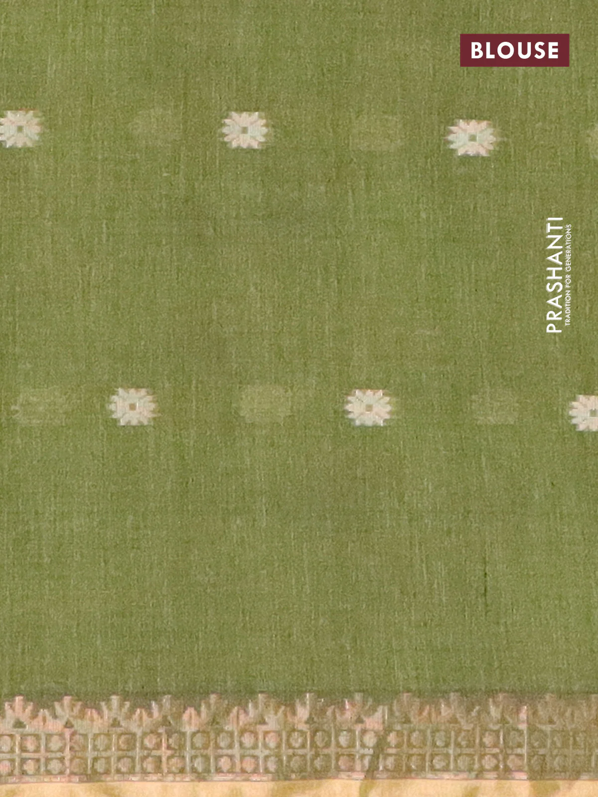 Bengal soft cotton saree mehendi green with thread woven buttas and zari woven border - Image 5