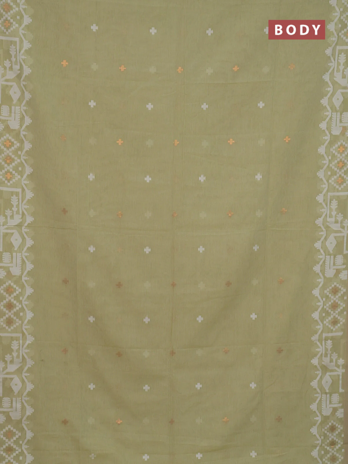 Bengal soft cotton saree mild pista green and sandal with thread & zari woven buttas and thread woven border - Image 2