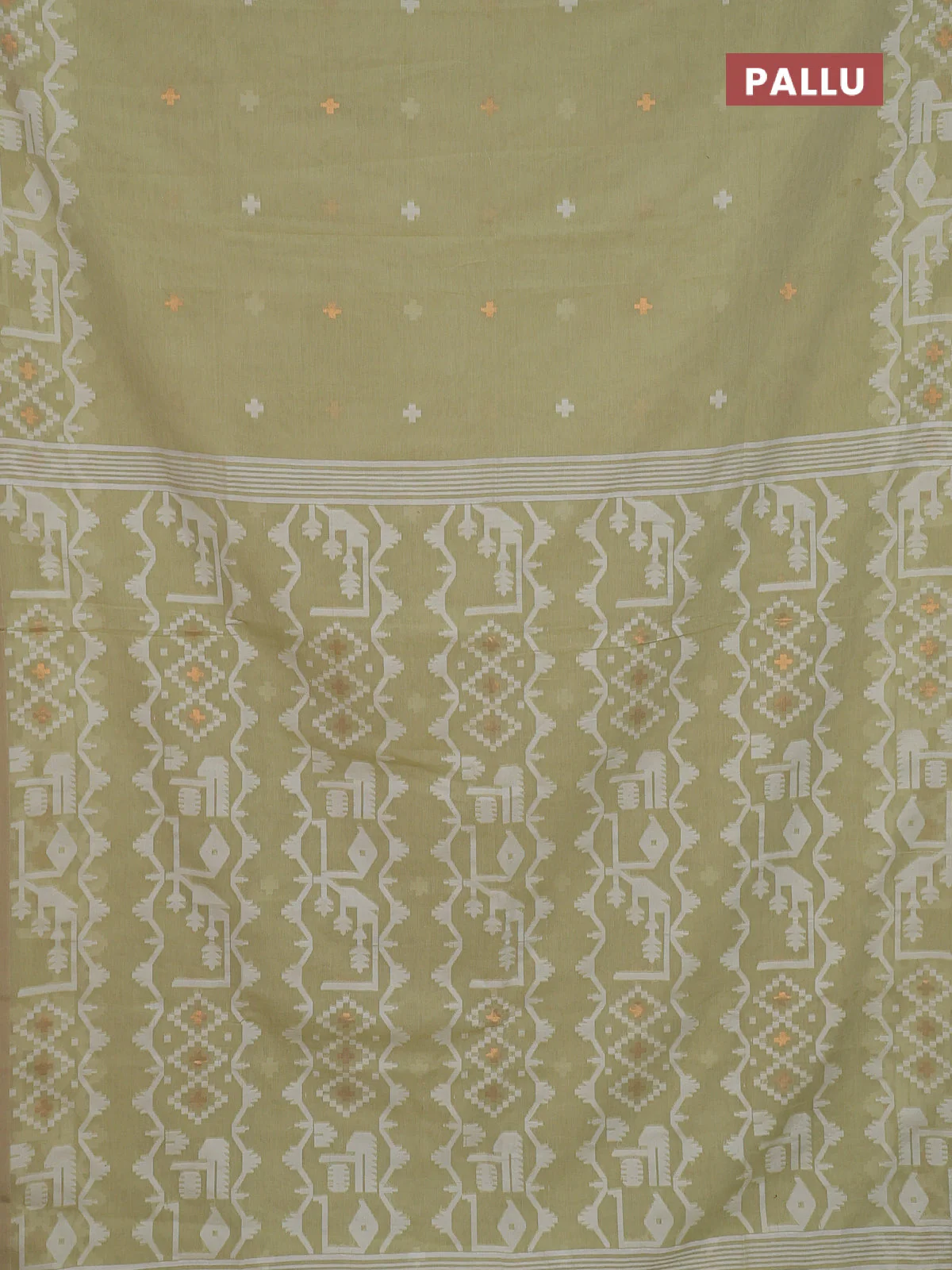 Bengal soft cotton saree mild pista green and sandal with thread & zari woven buttas and thread woven border - Image 3