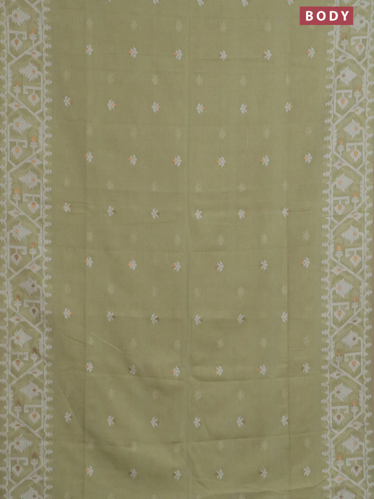 Bengal soft cotton saree mild pista green and sandal with thread & zari woven buttas and thread woven border - Image 2