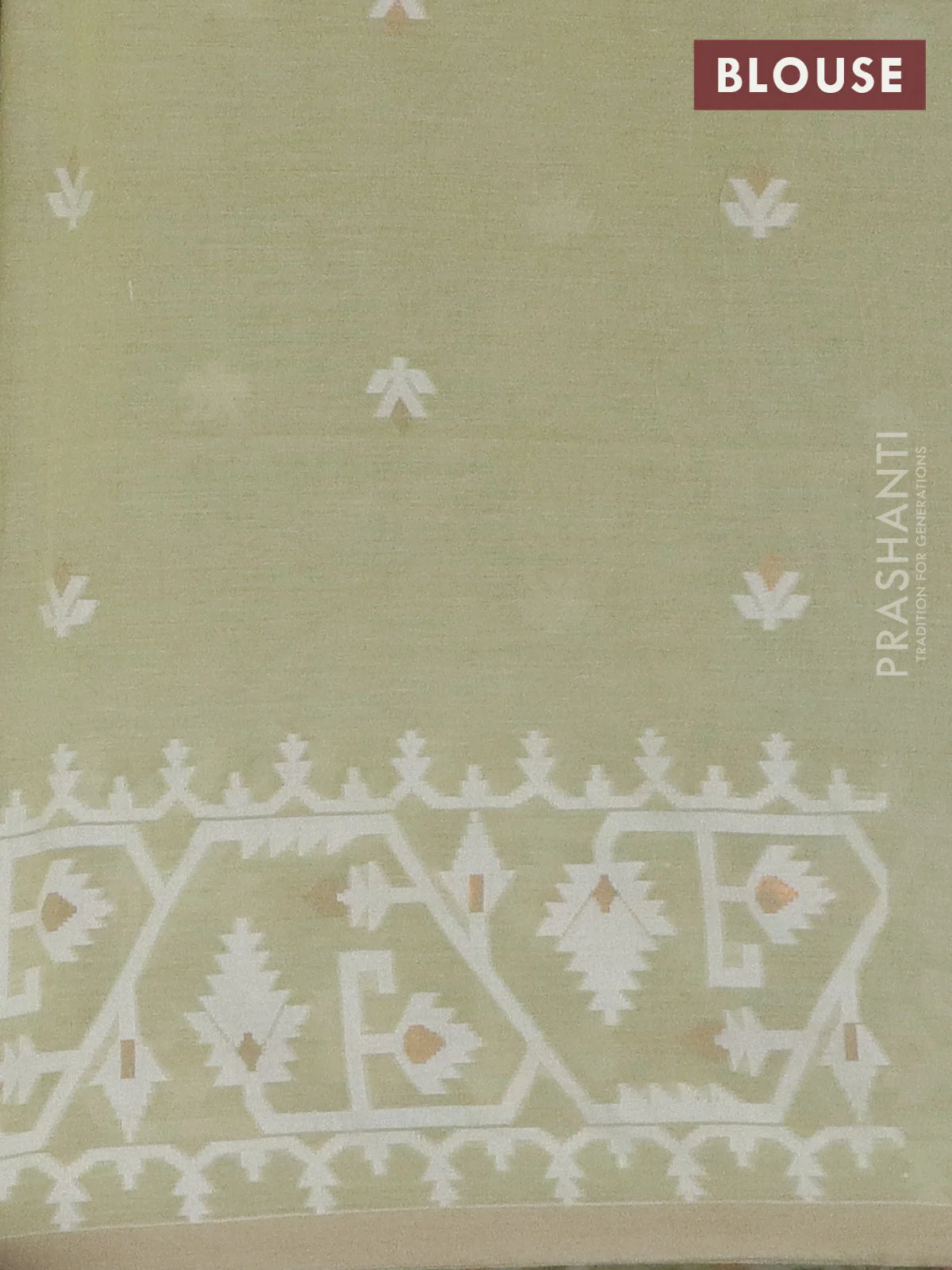 Bengal soft cotton saree mild pista green and sandal with thread & zari woven buttas and thread woven border - Image 4