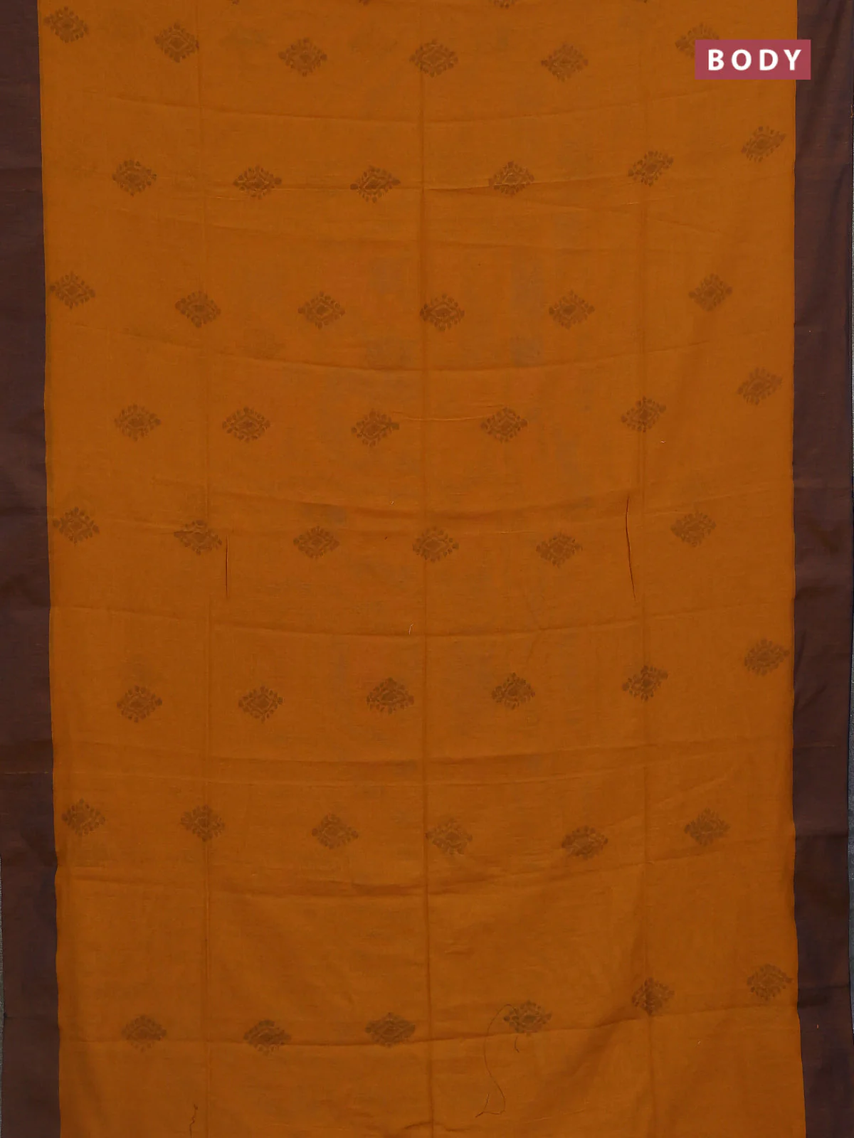 Bengal soft cotton saree mustard shade and navy blue with butta weaves and simple border - Image 2