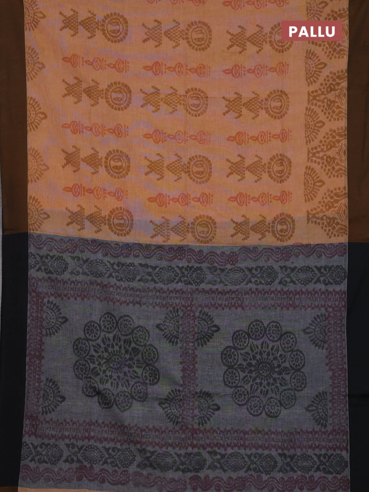 Bengal soft cotton saree mustard yellow and black with allover weaves and simple border - Image 3