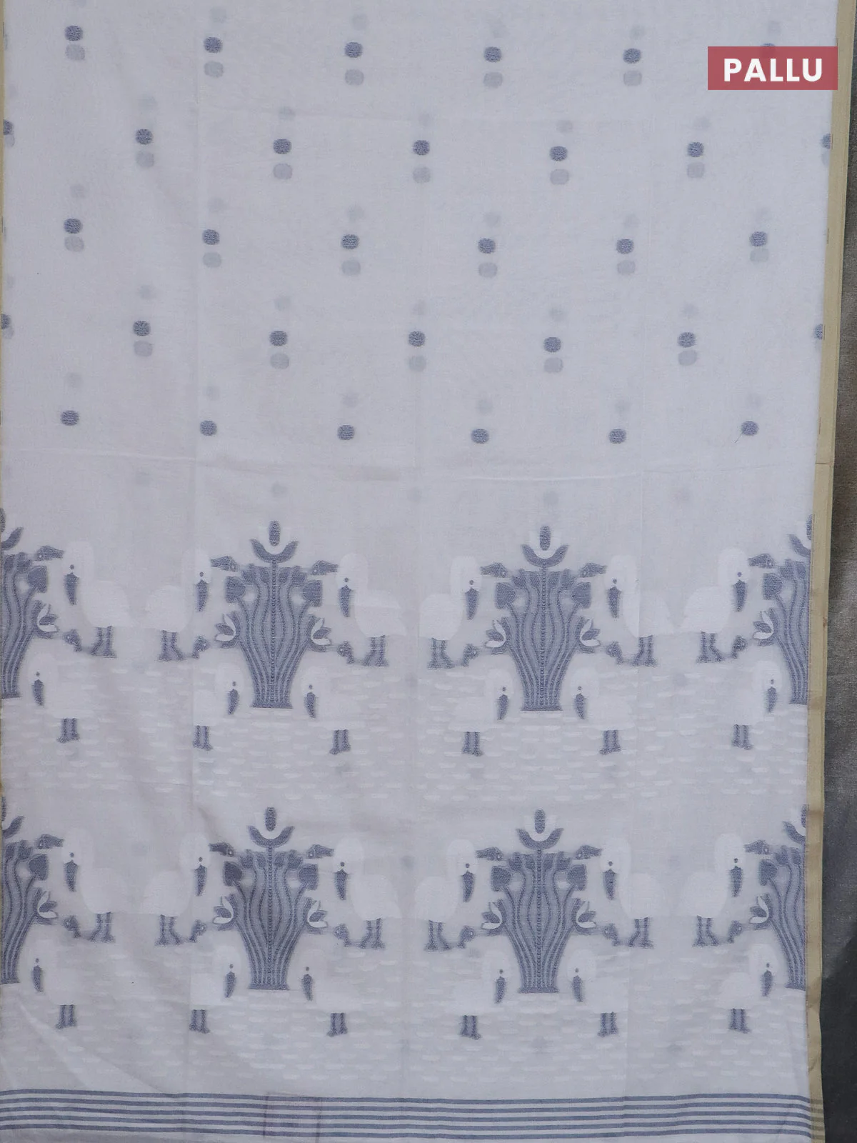 Bengal soft cotton saree off white and beige with thread woven buttas and piping border - Image 2