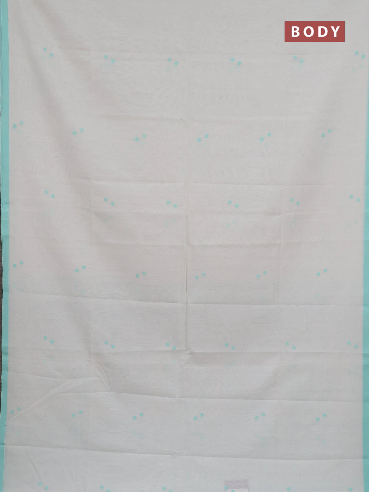 Bengal soft cotton saree off white and teal green with thread woven buttas and piping border - Image 2