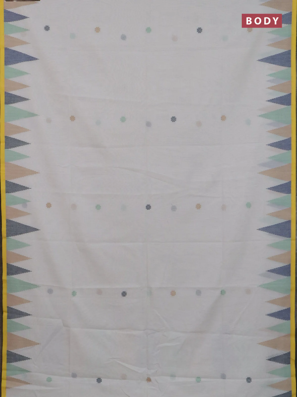 Bengal soft cotton saree off white and yellow with thread woven buttas and temple thread woven border - Image 2
