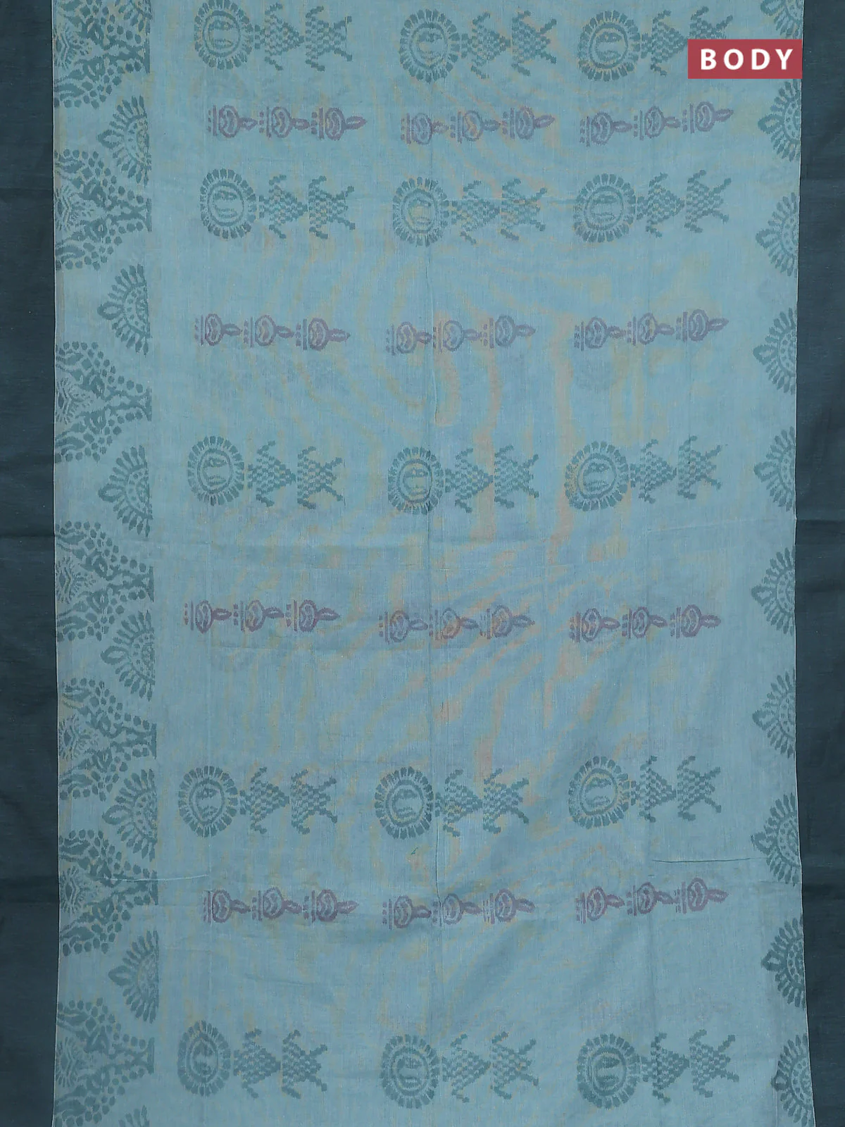 Bengal soft cotton saree pastel blue and grey with allover weaves and simple border - Image 2