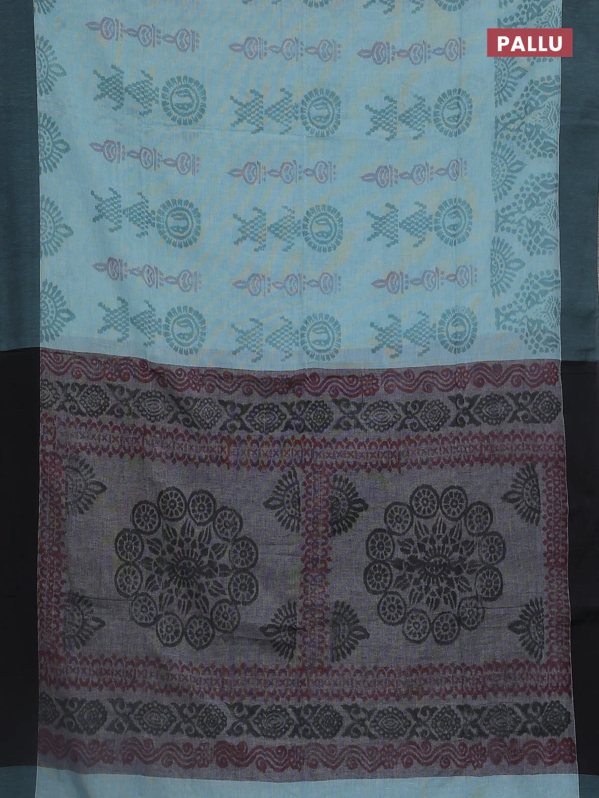 Bengal soft cotton saree pastel blue and grey with allover weaves and simple border - Image 3