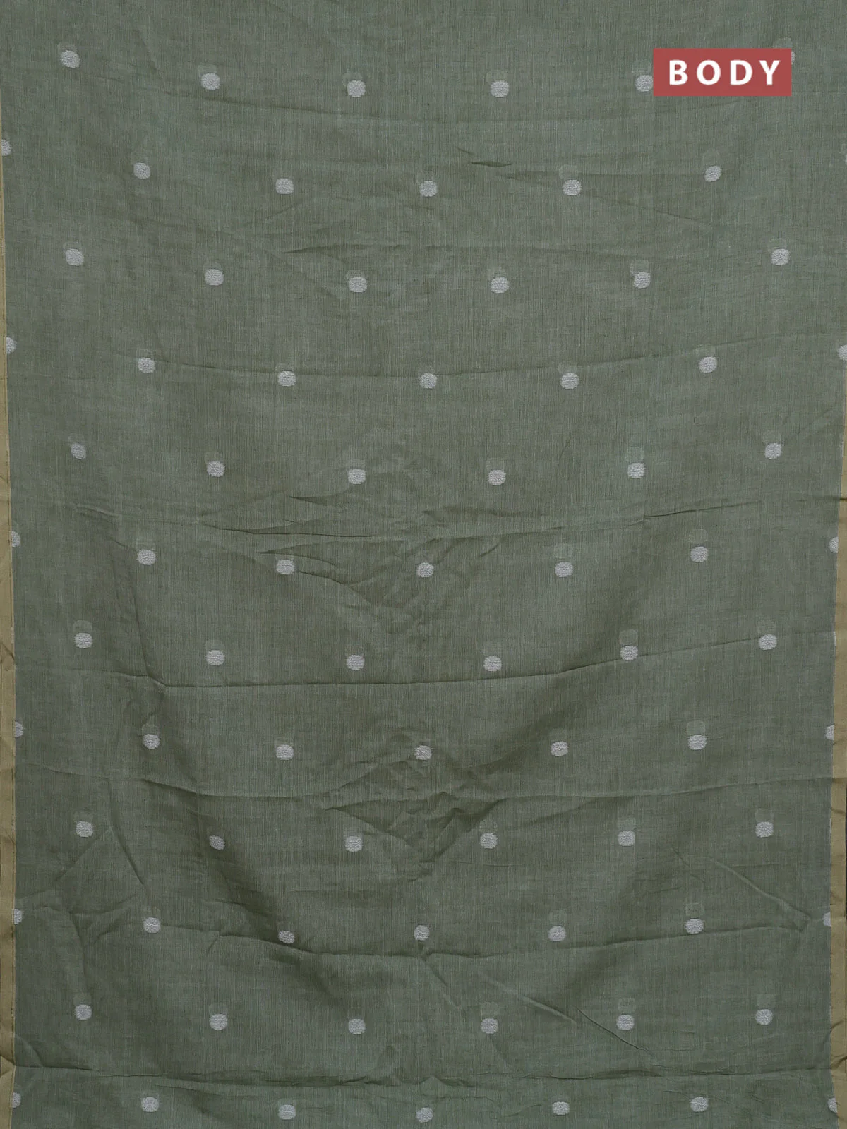 Bengal soft cotton saree pastel green and beige with thread woven buttas and piping border - Image 2
