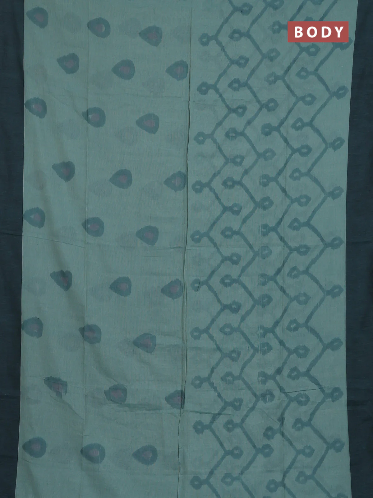 Bengal soft cotton saree pastel green and black with allover weaves and simple border - Image 2