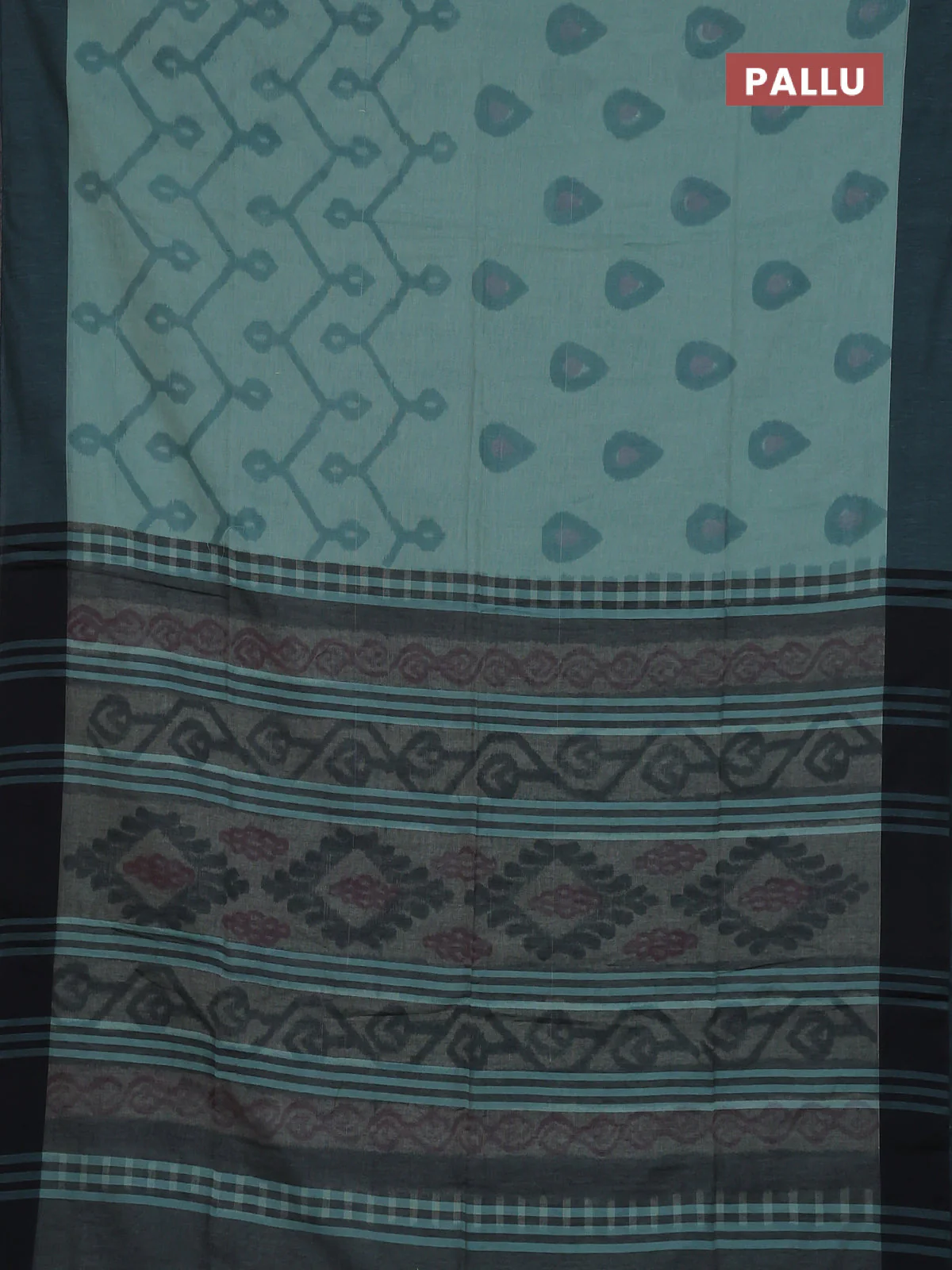 Bengal soft cotton saree pastel green and black with allover weaves and simple border - Image 3