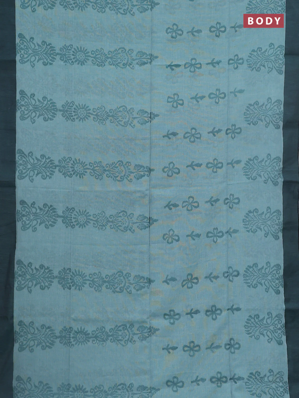 Bengal soft cotton saree pastel green and grey with allover weaves and simple border - Image 2