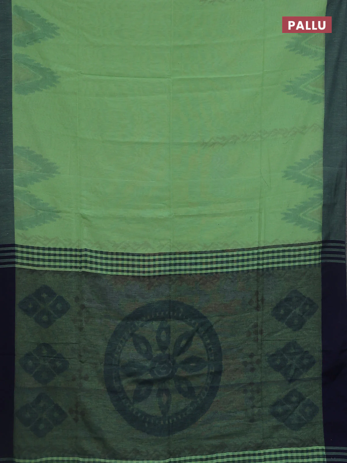Bengal soft cotton saree pastel green and navy blue with weaves and simple border - Image 3