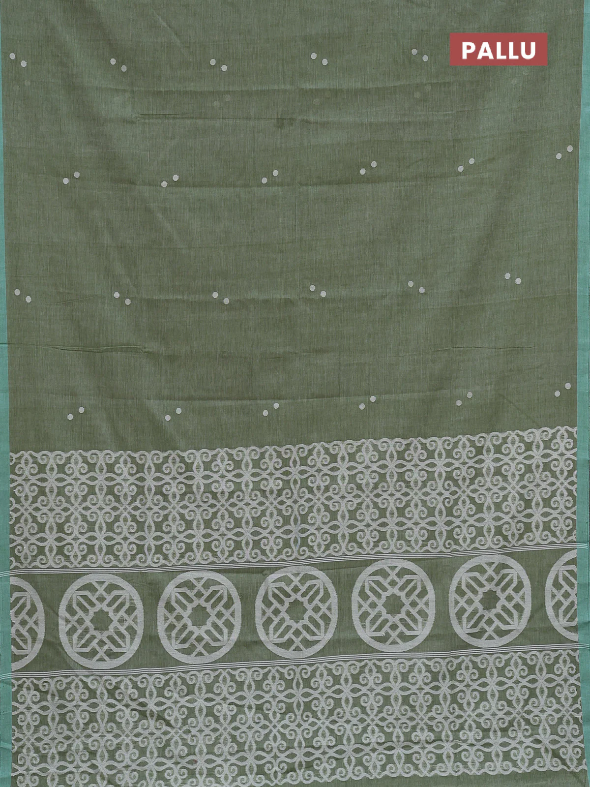 Bengal soft cotton saree pastel green with thread woven buttas and piping border - Image 3