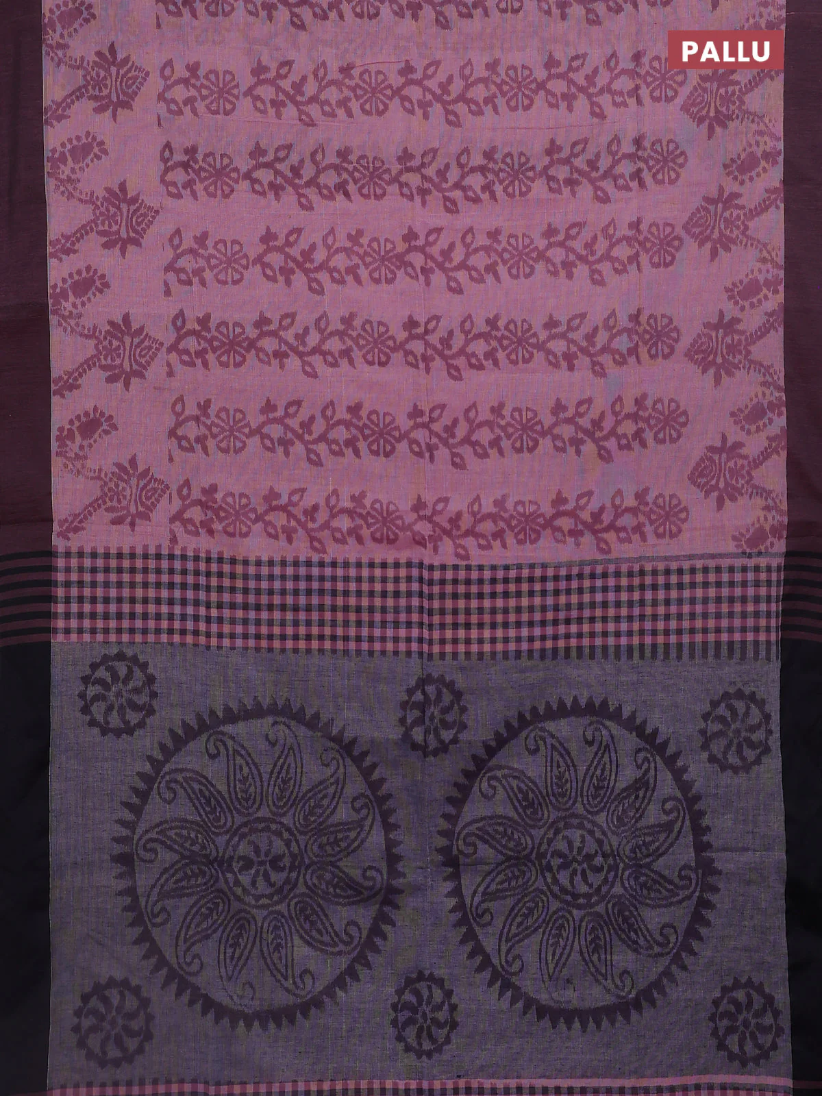 Bengal soft cotton saree pastel pink and grey with allover weaves and simple border - Image 3