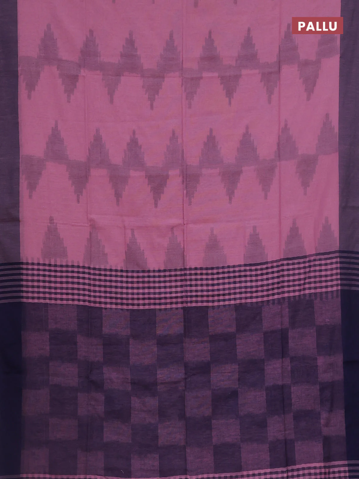 Bengal soft cotton saree pastel pink and navy blue with allover weaves and simple border - Image 3