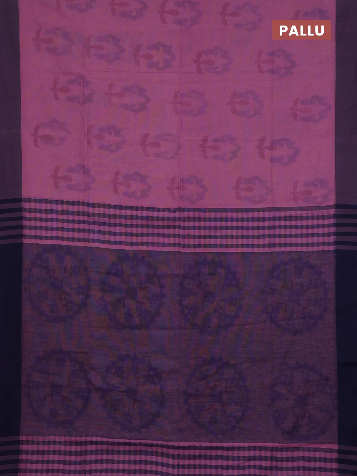 Bengal soft cotton saree pastel pink and navy blue with allover weaves and simple border - Image 3