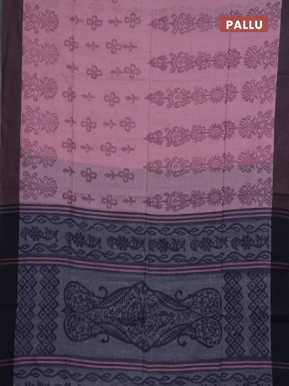 Bengal soft cotton saree pastel pink and navy blue with allover weaves and simple border - Image 3