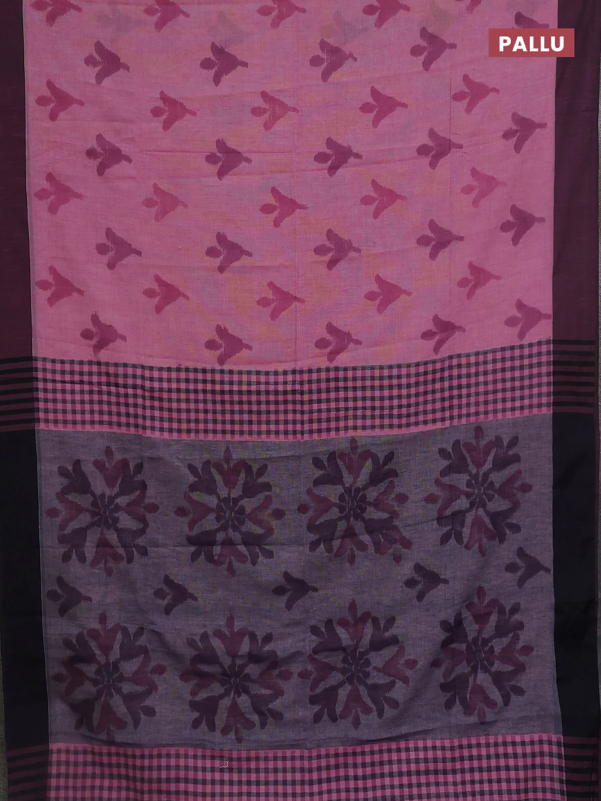 Bengal soft cotton saree pastel pink and navy blue with allover weaves and simple border - Image 3